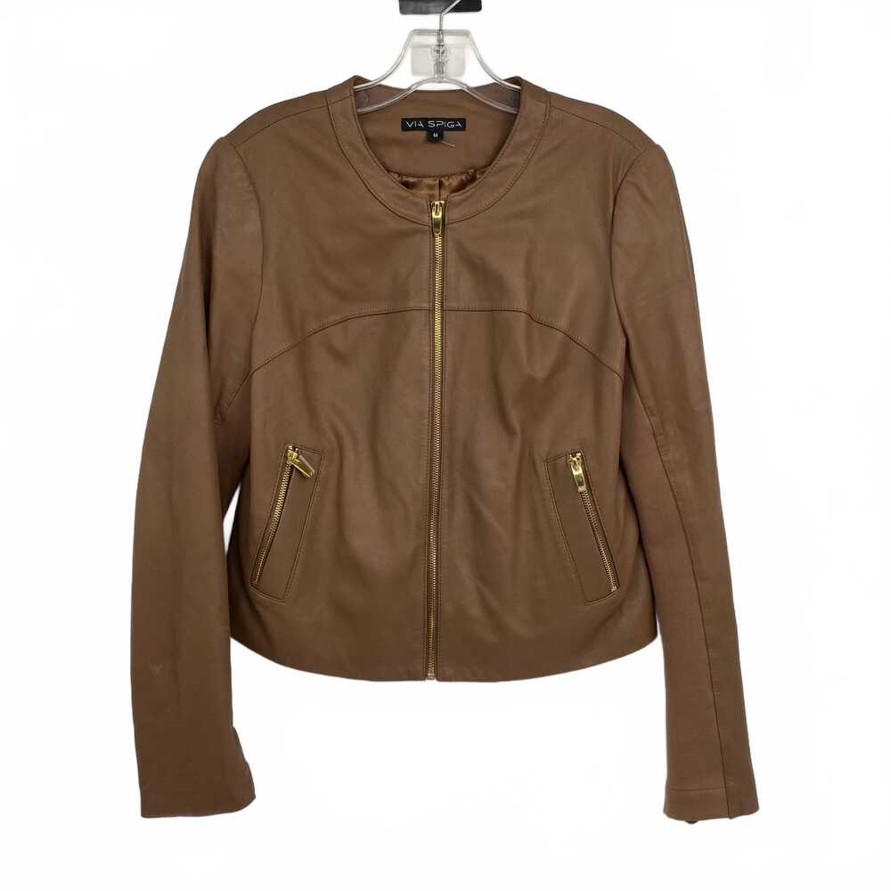 Via Spiga Brown Leather Jacket | Women’s M | Classic Basic Coat